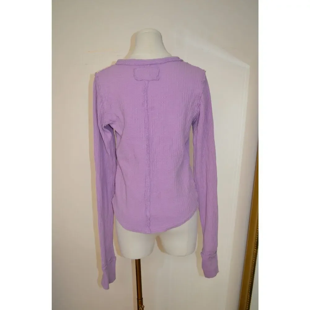Free People We The Free Lilac Waffle Knit Long Sleeve Top Size L